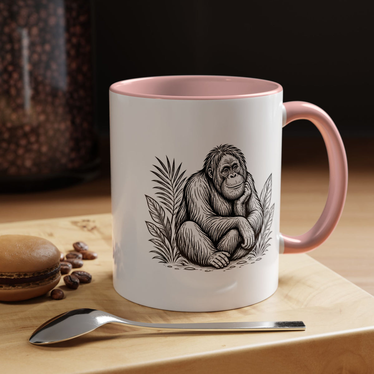 Orangutan Mug, Black and White Primate Coffee Cup, Jungle Animal Lover Gift, Wildlife Conservation Present, Rustic Nature Decor Gift