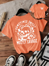 T-shirt women Halloween skull round neck