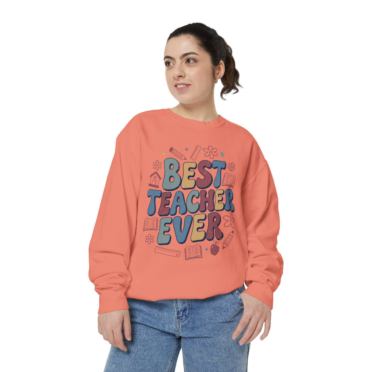 Best Teacher Ever Sweatshirt, Retro Educator Crewneck, Teacher Appreciation Gift, Back to School Outfit, Colorful School Staff Shirt