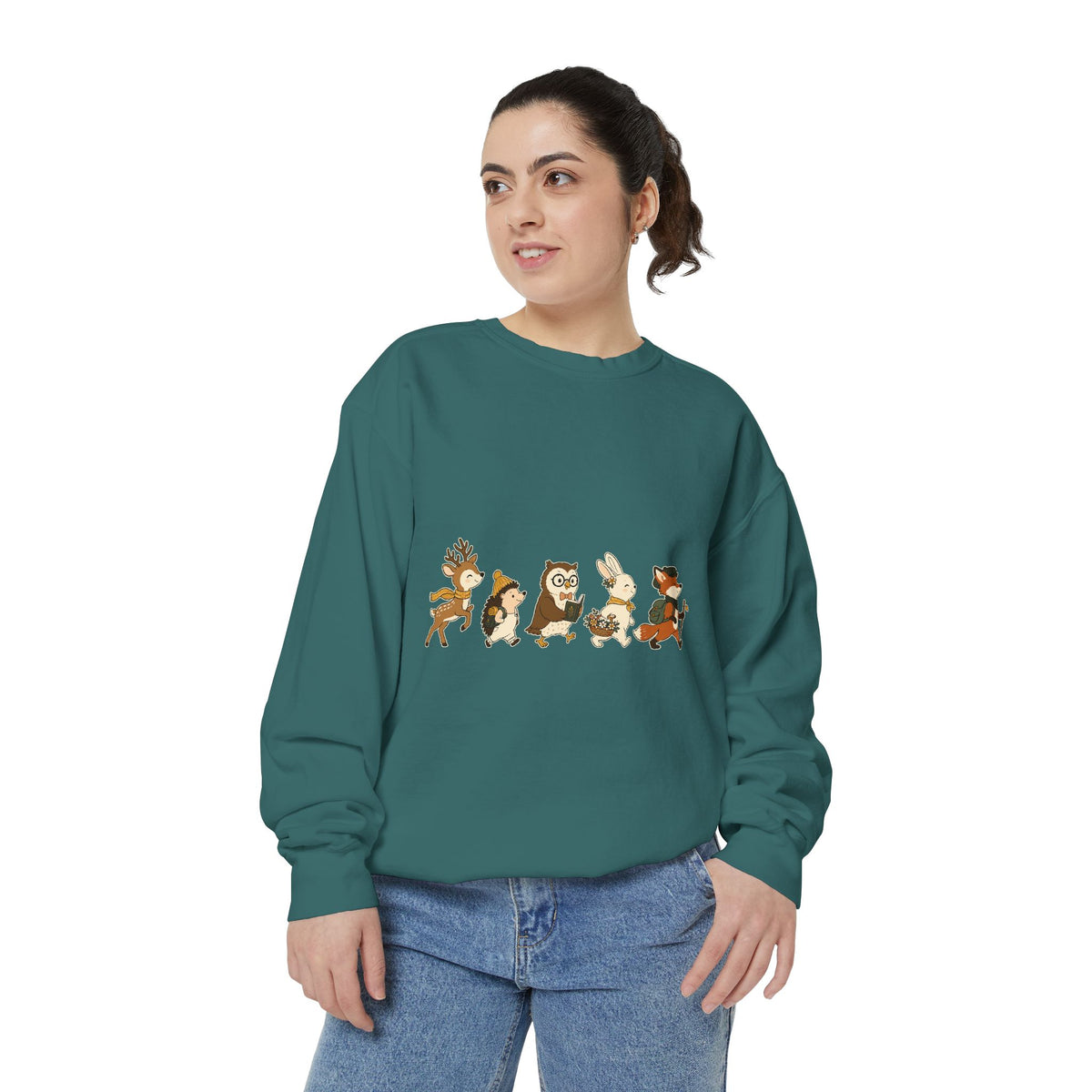Woodland Animal Adventure Sweatshirt, Cute Forest Friends Crewneck, Deer Hedgehog Owl Bunny Fox Gift, Cozy Nature Lover Pullover Top