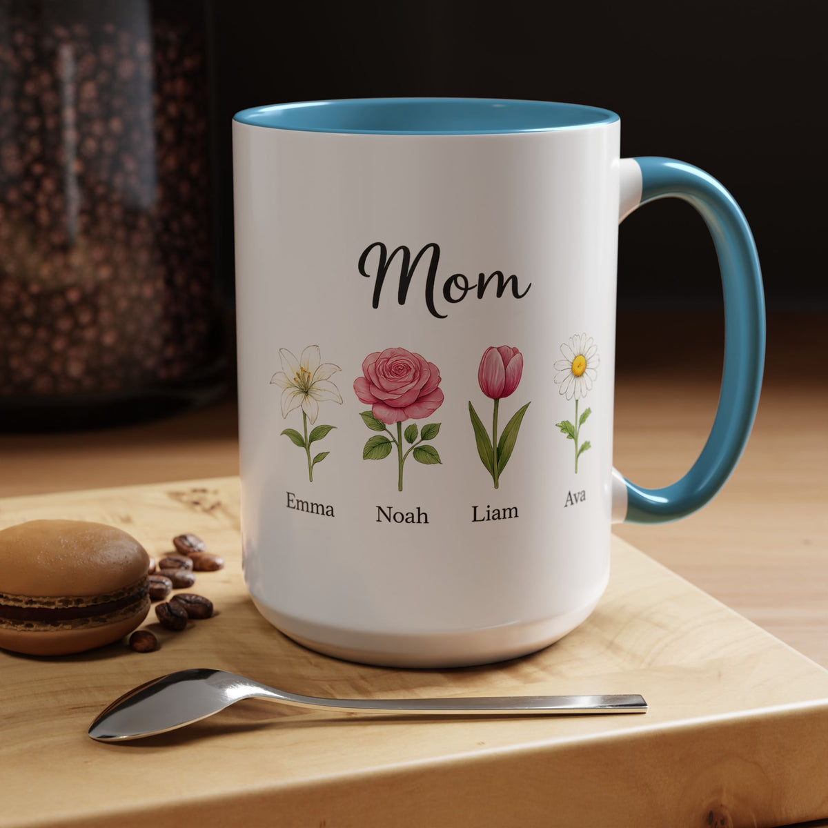 Personalized Birth Flower Mom Mug, Custom Kids Names Coffee Mug, Mother's Day Gift for Mom, Floral Family Keepsake Cup, Grandma Gift