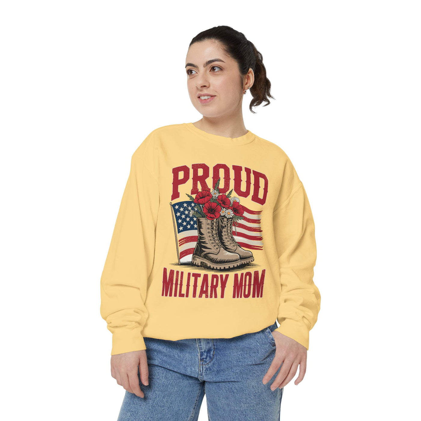 Proud Military Mom Sweatshirt, Patriotic Army Mom Pullover, Gift for Military Mother, Deployment Homecoming Crewneck, Flag Floral Top
