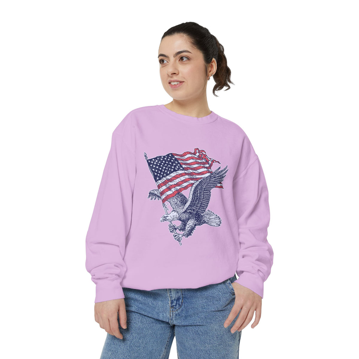 Bald Eagle American Flag Sweatshirt, Retro Patriotic Graphic, Gift for USA Pride Fans, Fourth of July Celebrations and Everyday Clothing
