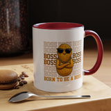 Born To Be A Boss Coffee Mug, Funny Peanut Office Joke Gift for Coworkers, Sarcastic Corporate Manager Ceramic Tea Cup with Orange Handle