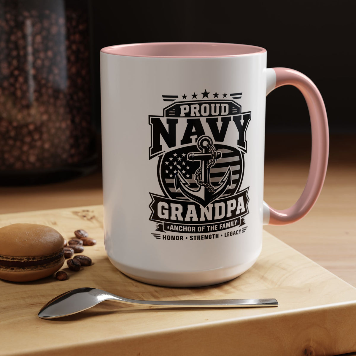 Proud Navy Grandpa Mug, US Navy Veteran Coffee Cup, Patriotic Military Grandfather Gift, Anchor of the Family Birthday Present