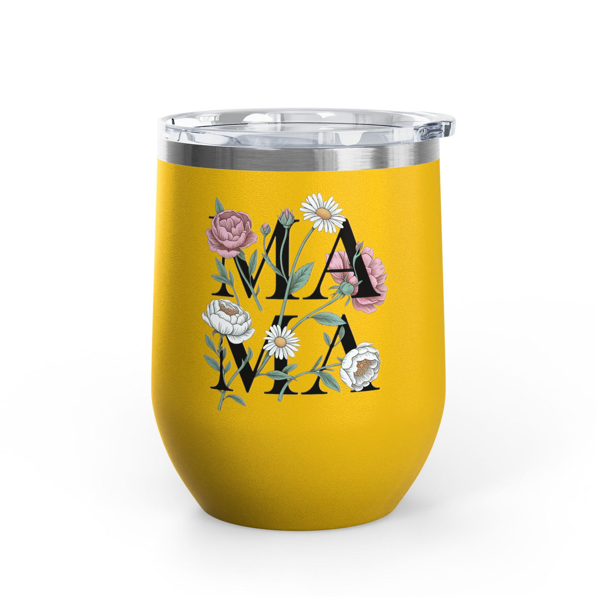 Floral Mama Wine Tumbler, Flower Wine Cup for Mom, Botanical Drinkware, Mothers Day Gift for Mom, Feminine Coffee and Wine Tumbler