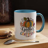 Gather With Gratitude Mug, Colorful Pumpkin Thanksgiving Coffee Cup, Cozy Fall Hostess Gift, Autumn Kitchen and Harvest Decor