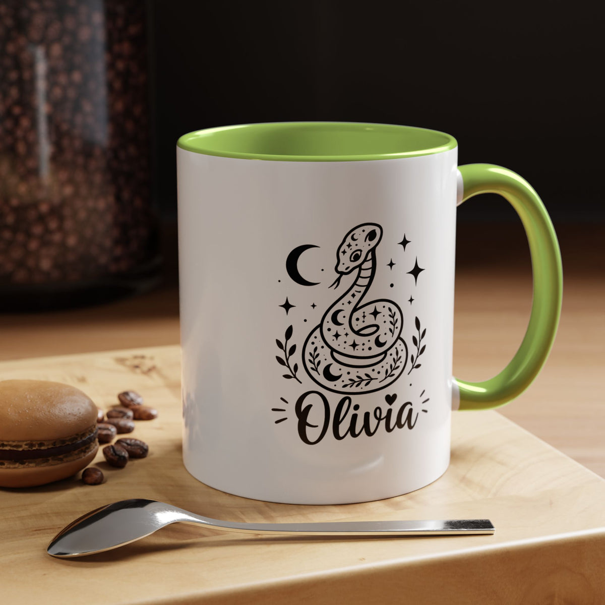 Personalized Snake Mug with Name, Celestial Serpent Coffee Cup, Custom Witchy Gift for Snake Lover, Gothic Botanical Birthday Gift