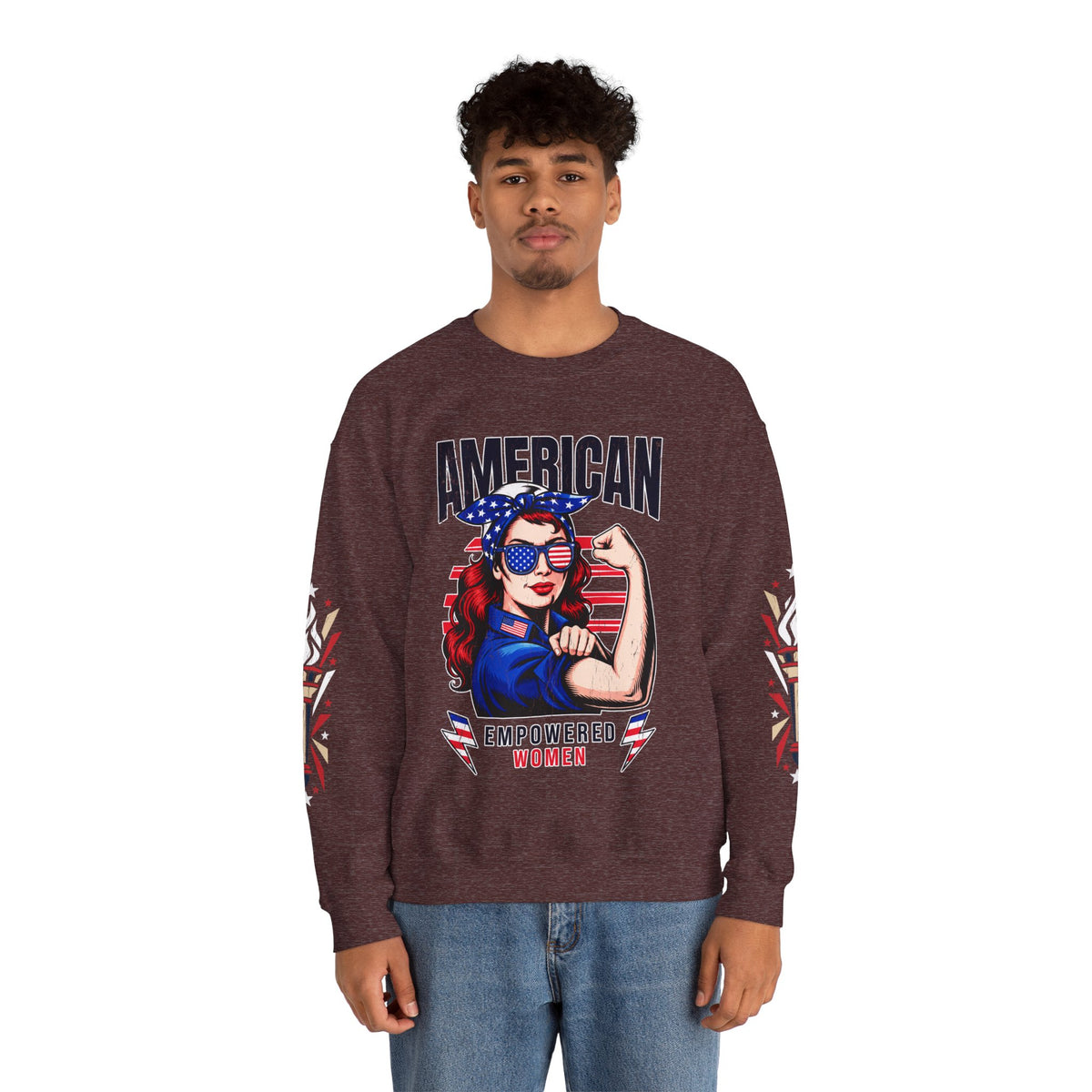 American Empowered Women Sweatshirt, Patriotic Rosie Style Crewneck, USA Flag Pullover, Fourth of July Outfit, Feminist Gift for Her
