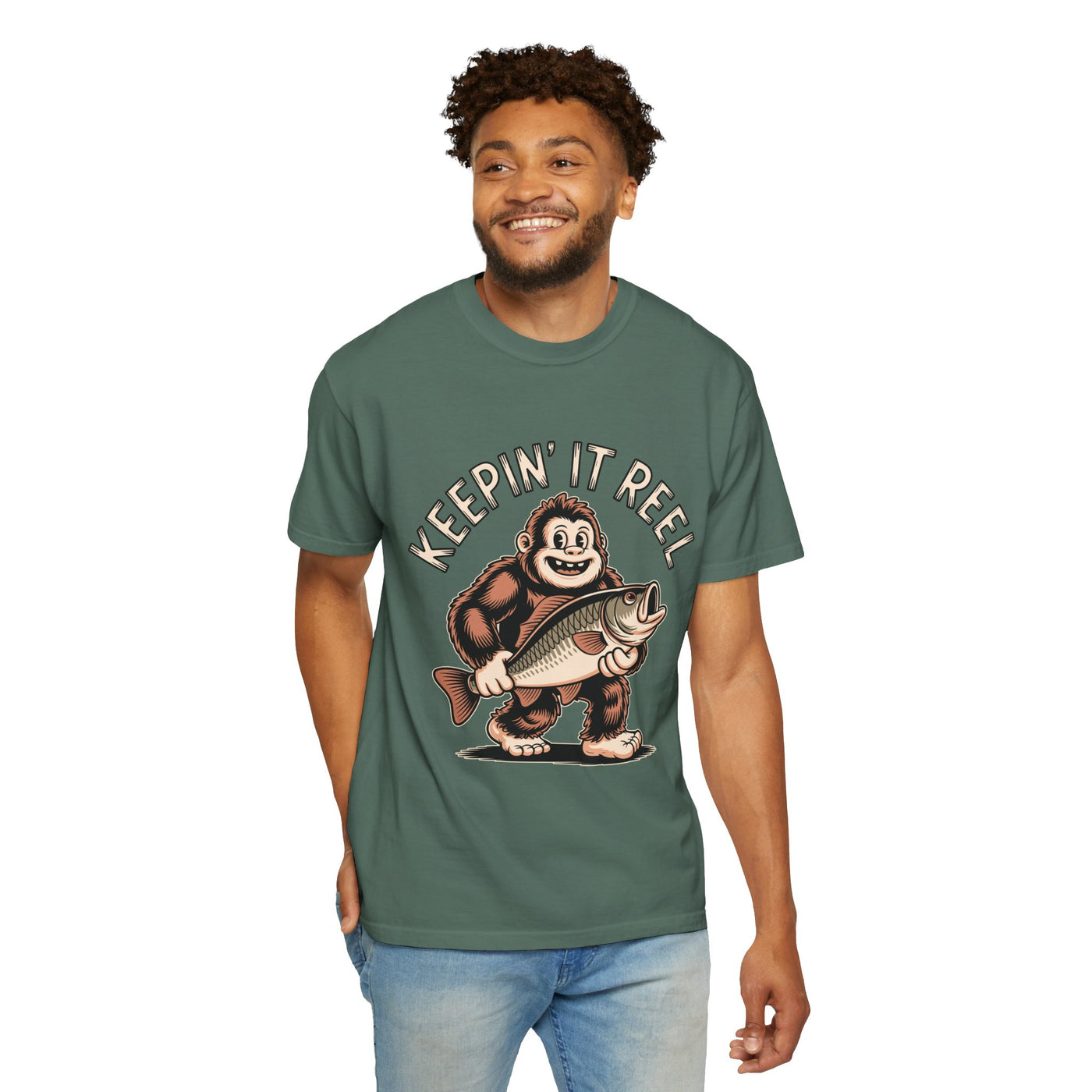 Funny Sasquatch Fishing Comfort Colors Shirt, Keepin It Reel Bigfoot Angler Tee, Fisherman Gift Shirt, Lake Life Outdoor Graphic Tee