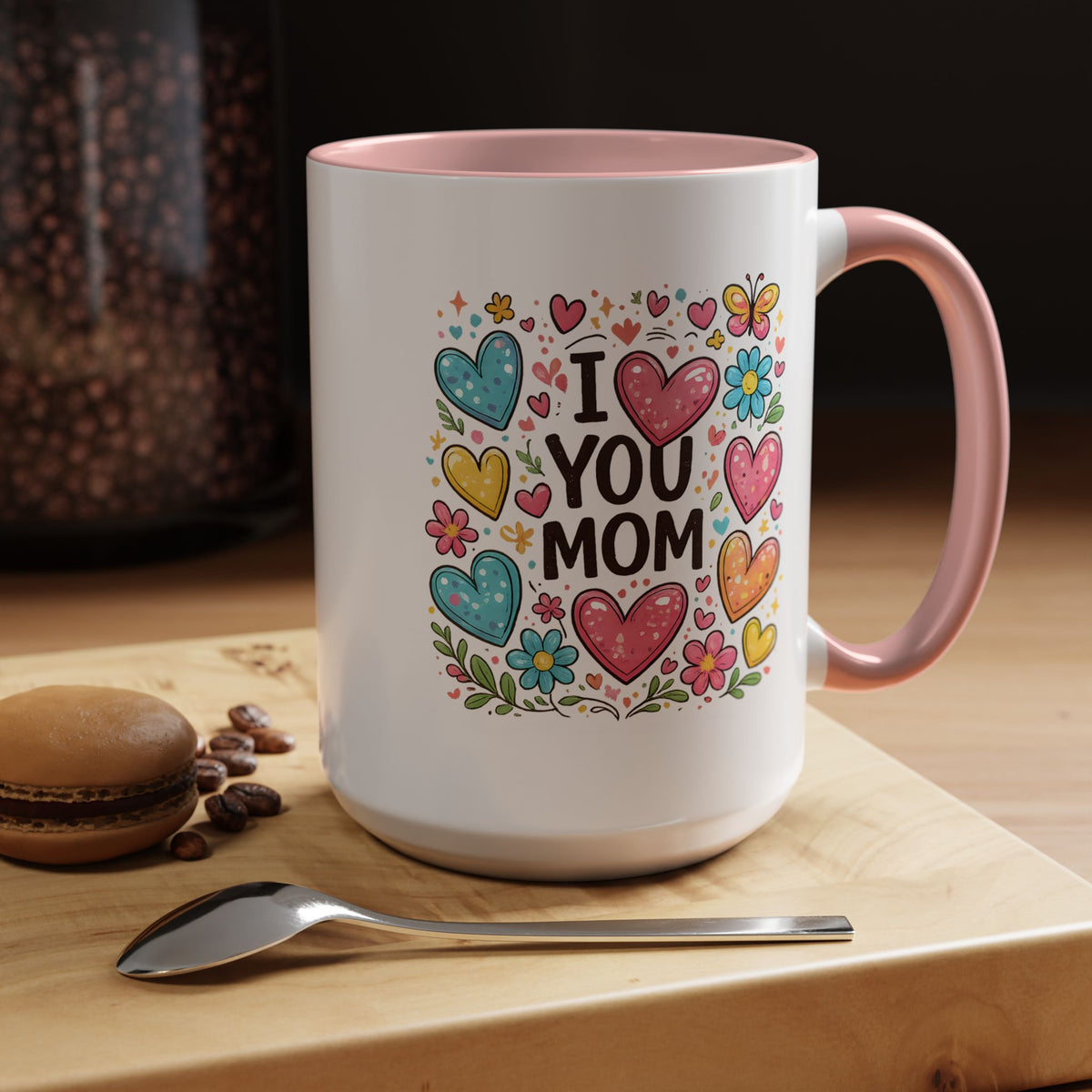 I Love You Mom Heart Mug, Mother's Day Coffee Mug, Gift for Mom from Daughter or Son, Cute Heart Coffee Cup, Mom Appreciation Gift