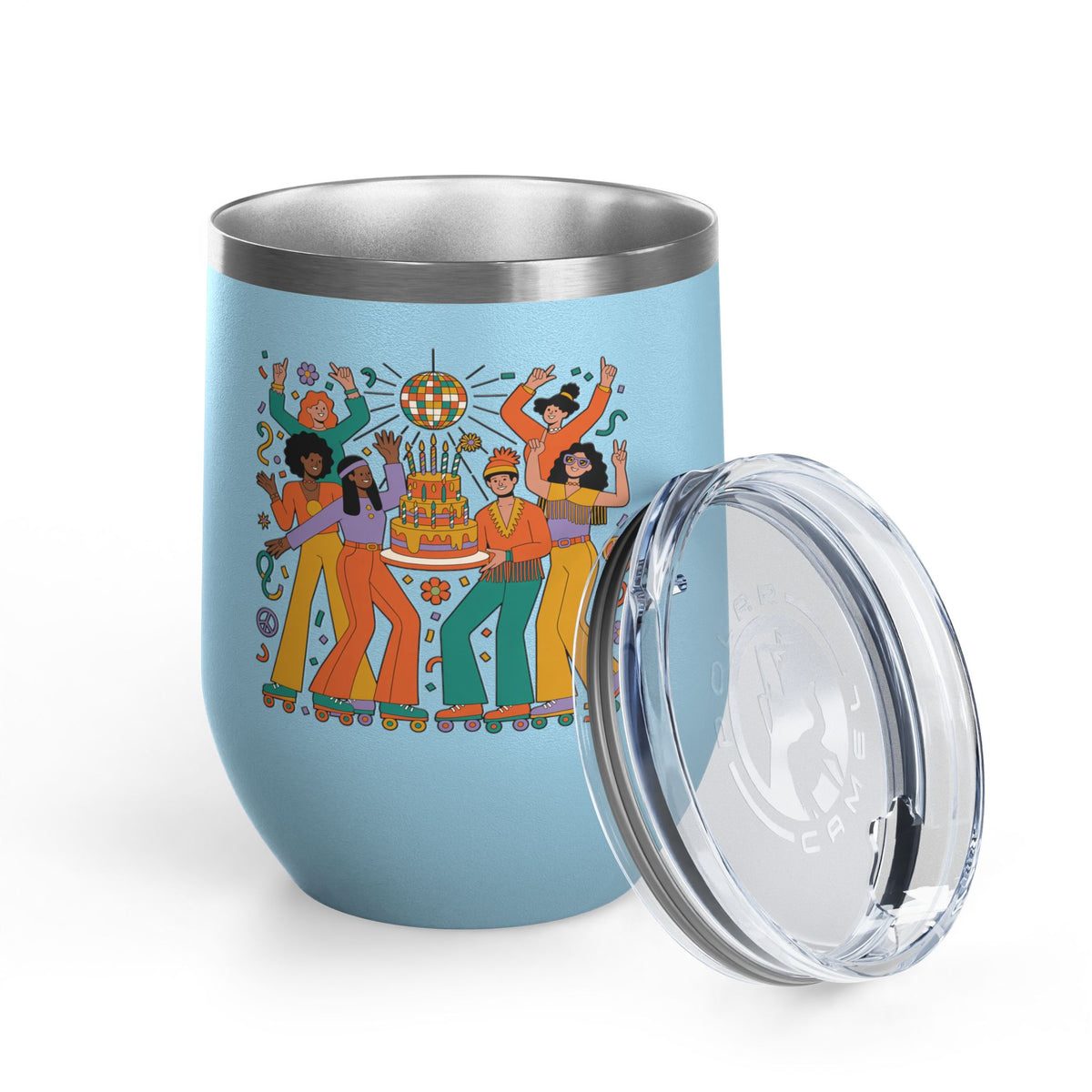 Retro Disco Birthday Wine Tumbler, 70s Roller Skating Party Design, Groovy Drinkware Gift for a Skater Friend Who Loves Vintage Aesthetics
