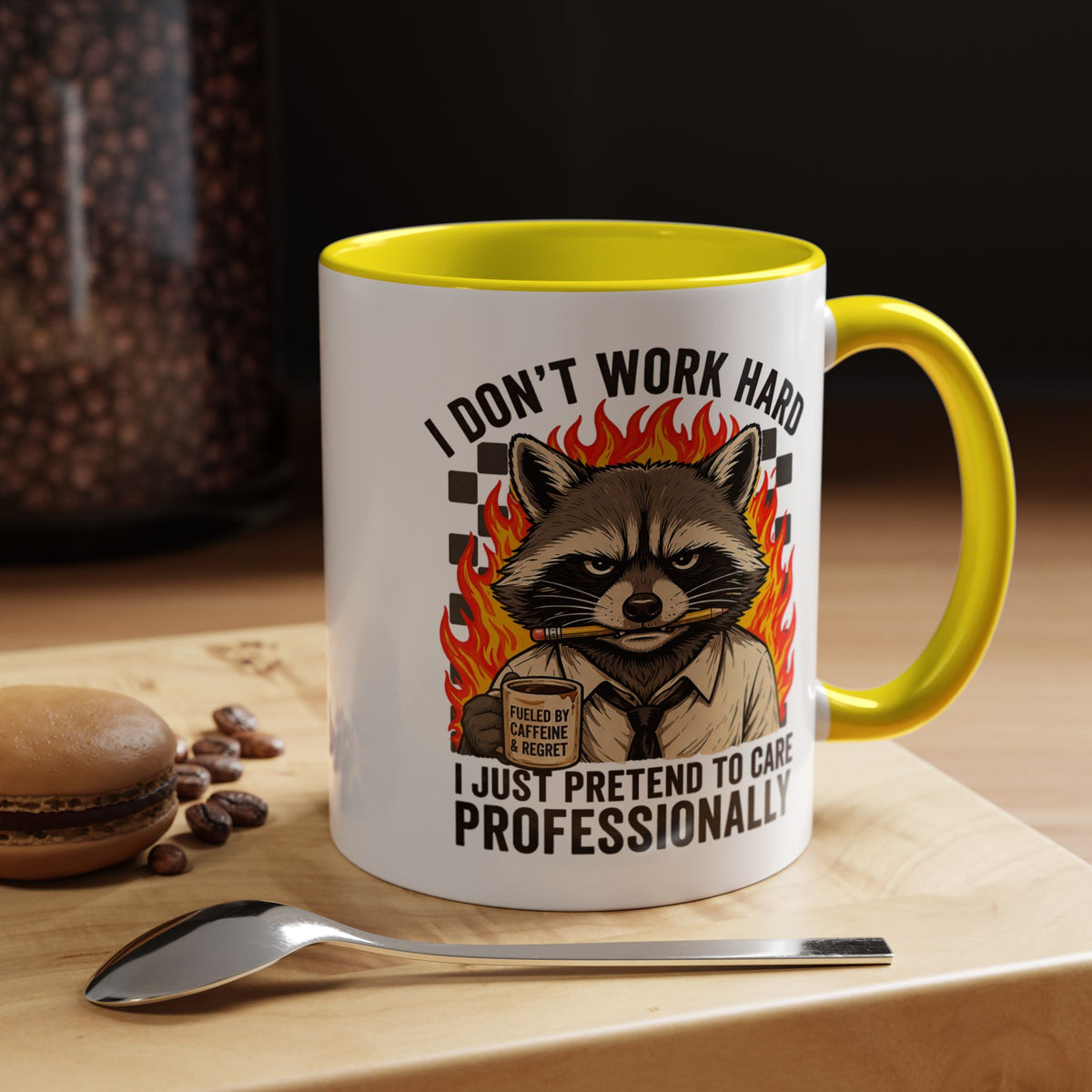 Funny Raccoon Office Mug, I Don't Work Hard I Just Pretend To Care Professionally Mug, Burnout Employee Coffee Cup