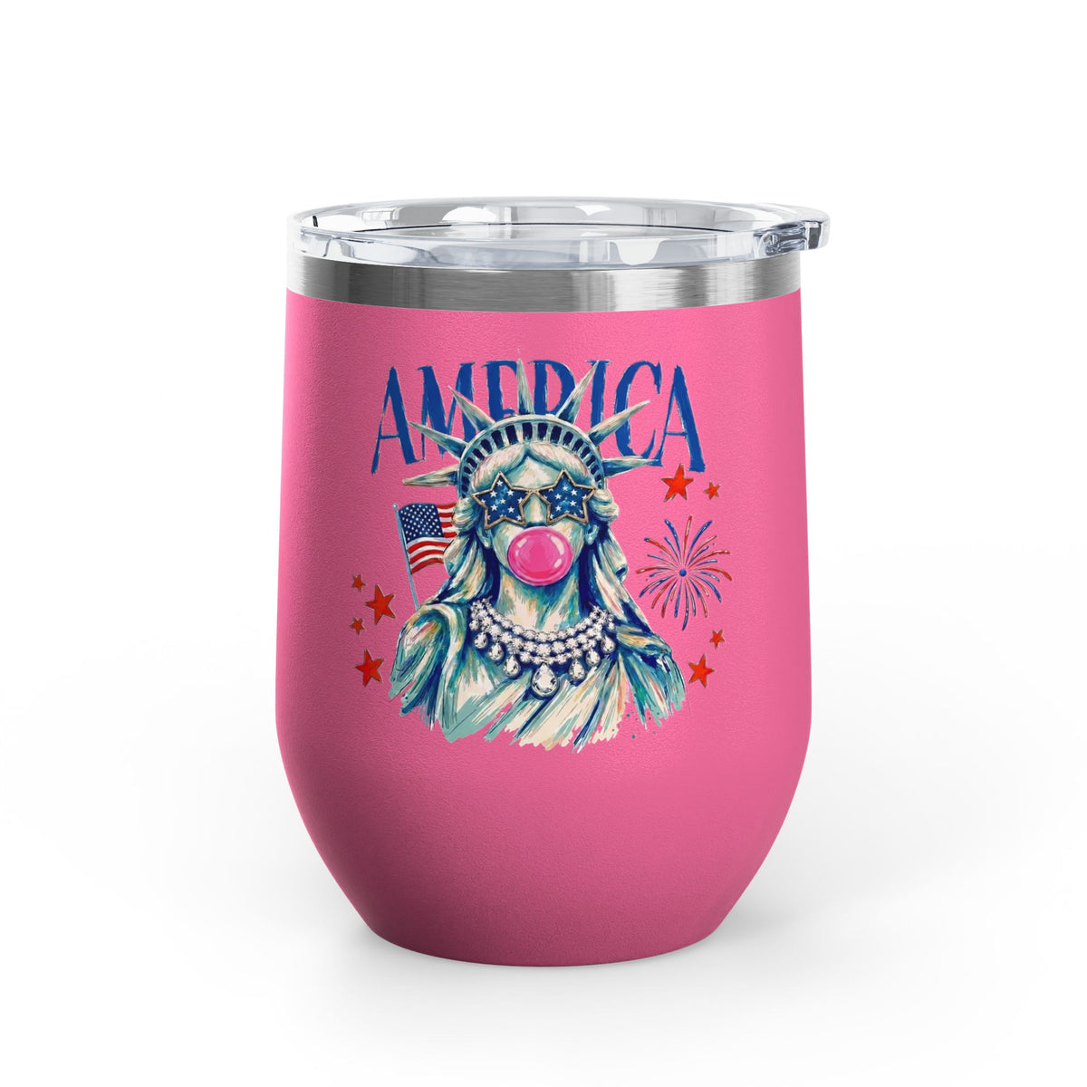 Patriotic Statue of Liberty Wine Tumbler, 4th of July Wine Cup, Lady Liberty Gift for Women, American Flag Drinkware, USA Summer Gift