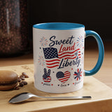 Sweet Land of Liberty Coffee Mug, Patriotic Fourth of July Mug, American Flag Heart Freedom Cup, USA Pride Gift for Women