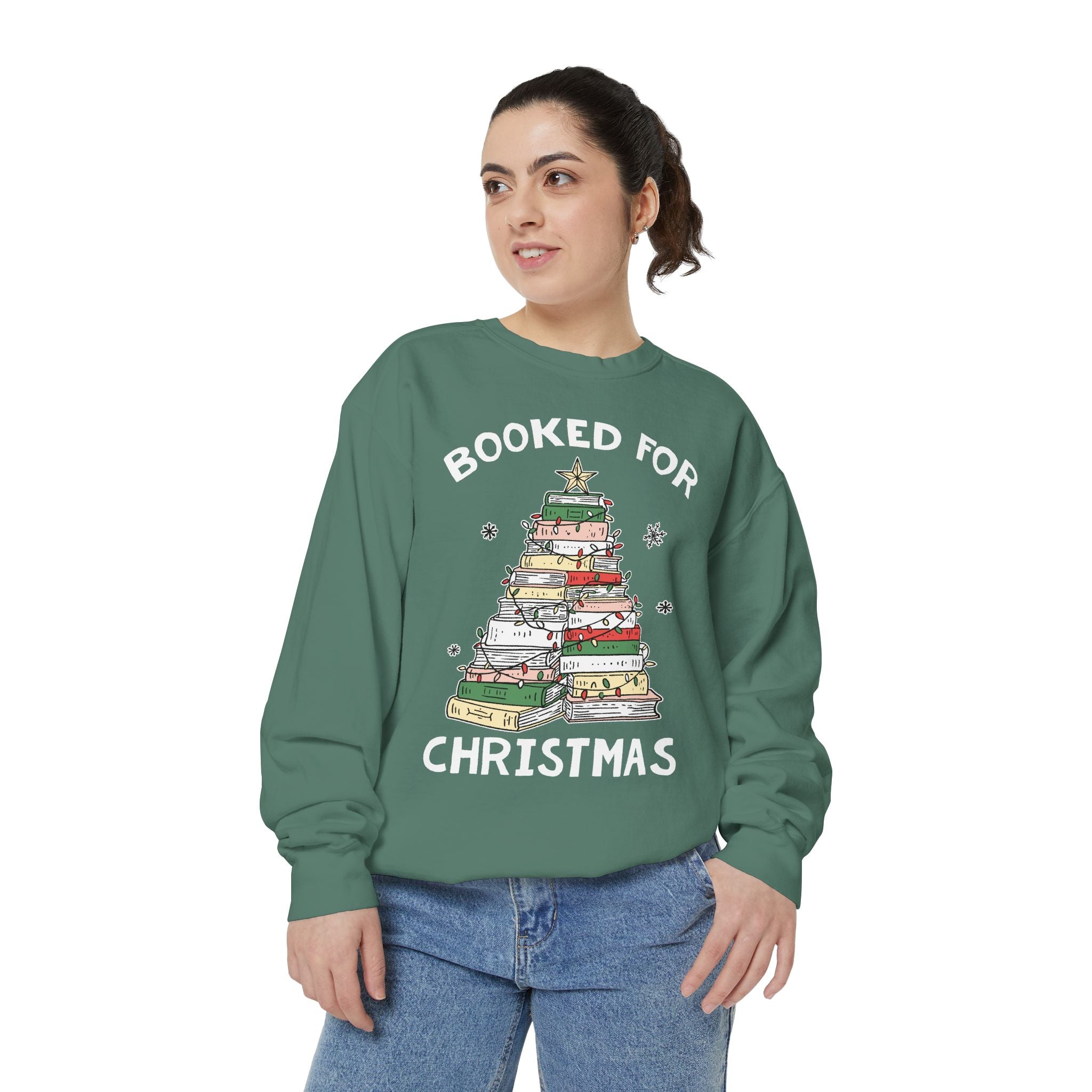 Booked for Christmas Sweatshirt, Book Lover Holiday Crewneck, Christmas Tree Books Pullover, Cozy Reading Gift for Librarian or Bookworm