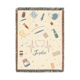 Personalized Nurse Blanket, Custom Name Medical Throw with Healthcare Symbols, Nurse Appreciation Gift, RN Graduation Keepsake
