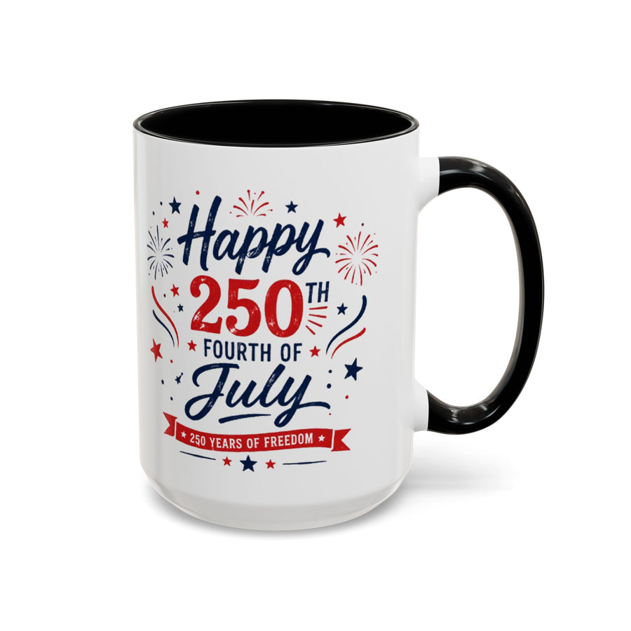 Happy 250th Fourth of July Coffee Mug, Semiquincentennial Gift for History Lovers, 1776 to 2026 Patriotic Ceramic Tea Cup
