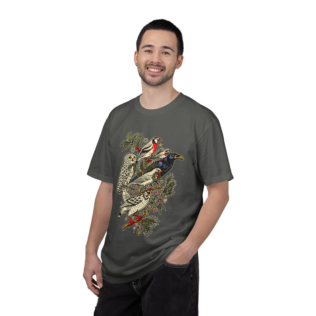 Winter Birds Graphic Shirt, Vintage Woodland T-Shirt for Bird Lovers, Festive Nature Tee, Cozy Christmas Gift for Birdwatchers and Moms