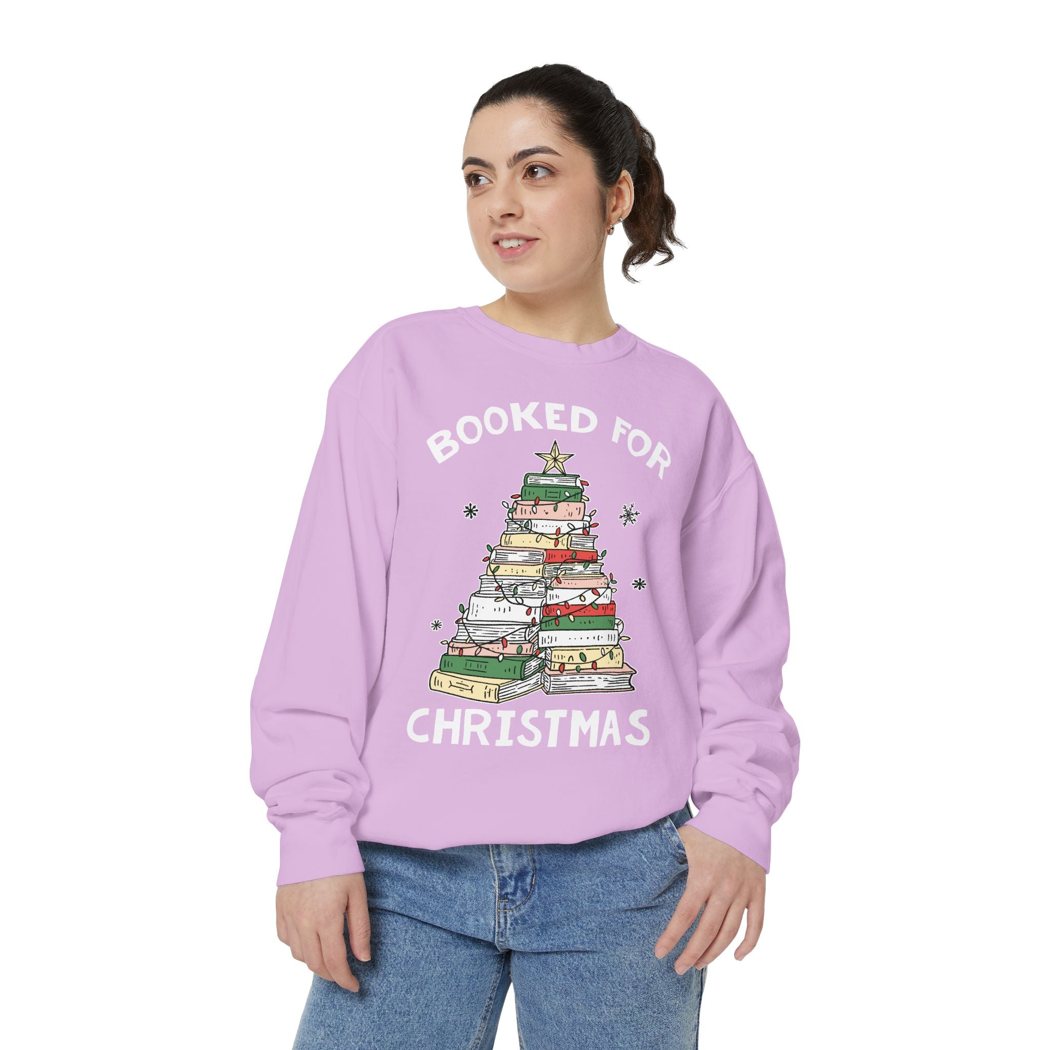 Booked for Christmas Sweatshirt, Book Lover Holiday Crewneck, Christmas Tree Books Pullover, Cozy Reading Gift for Librarian or Bookworm