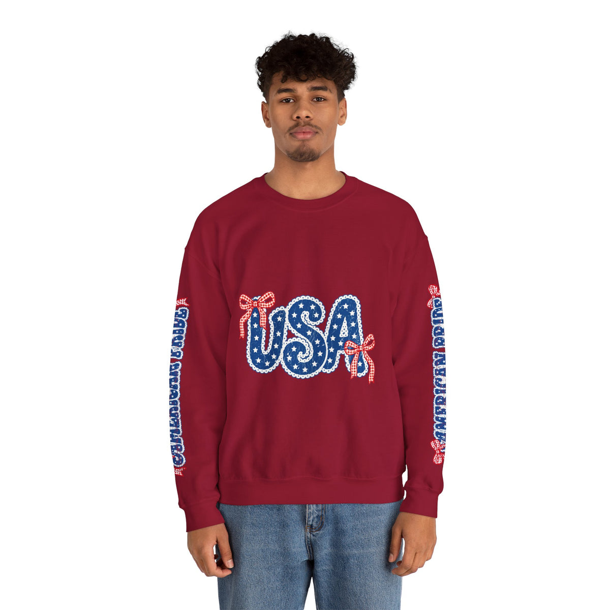 USA Patriotic Sweatshirt, American Flag Ribbon Pullover, Vintage Stars and Stripes Top, Fourth of July Outfit, Americana Gift for Women