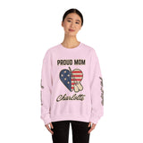Personalized Proud Mom Sweatshirt, Custom Military Mom Pullover, American Flag Heart Crewneck, Military Mom Gift, Patriotic Mother Shirt