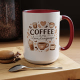 Coffee Is My Love Language Coffee Mug, Cute Cafecito Lover Gift for Her, Aesthetic Barista Latte Ceramic Tea Cup with Pink Handle