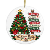 Personalized Family Christmas Ornament, Custom Names on Festive Signpost with Christmas Tree and Year, Holiday Keepsake Gift for Parents