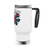Mommy Rose Travel Mug with Handle, Pink Floral Coffee Cup, Sweet Gift for Mom, Mother's Day, Birthday and Everyday Coffee for Her