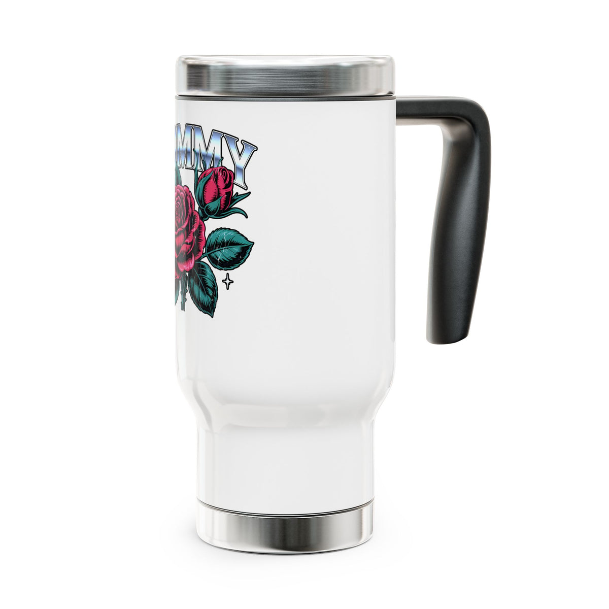 Mommy Rose Travel Mug with Handle, Pink Floral Coffee Cup, Sweet Gift for Mom, Mother's Day, Birthday and Everyday Coffee for Her