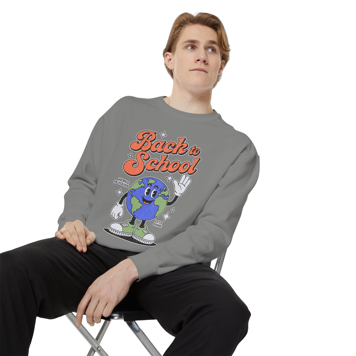 Back to School Earth Sweatshirt, Retro Globe Graphic Pullover, Teacher First Day Outfit, Student Gift, Classroom Crewneck, Educator Gift