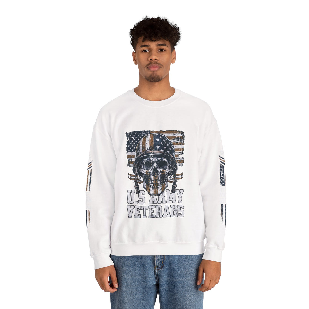 US Army Veterans Sweatshirt, Military Skull Crewneck, American Flag Veteran Pullover, Army Veteran Gift, Memorial Day or Veterans Day