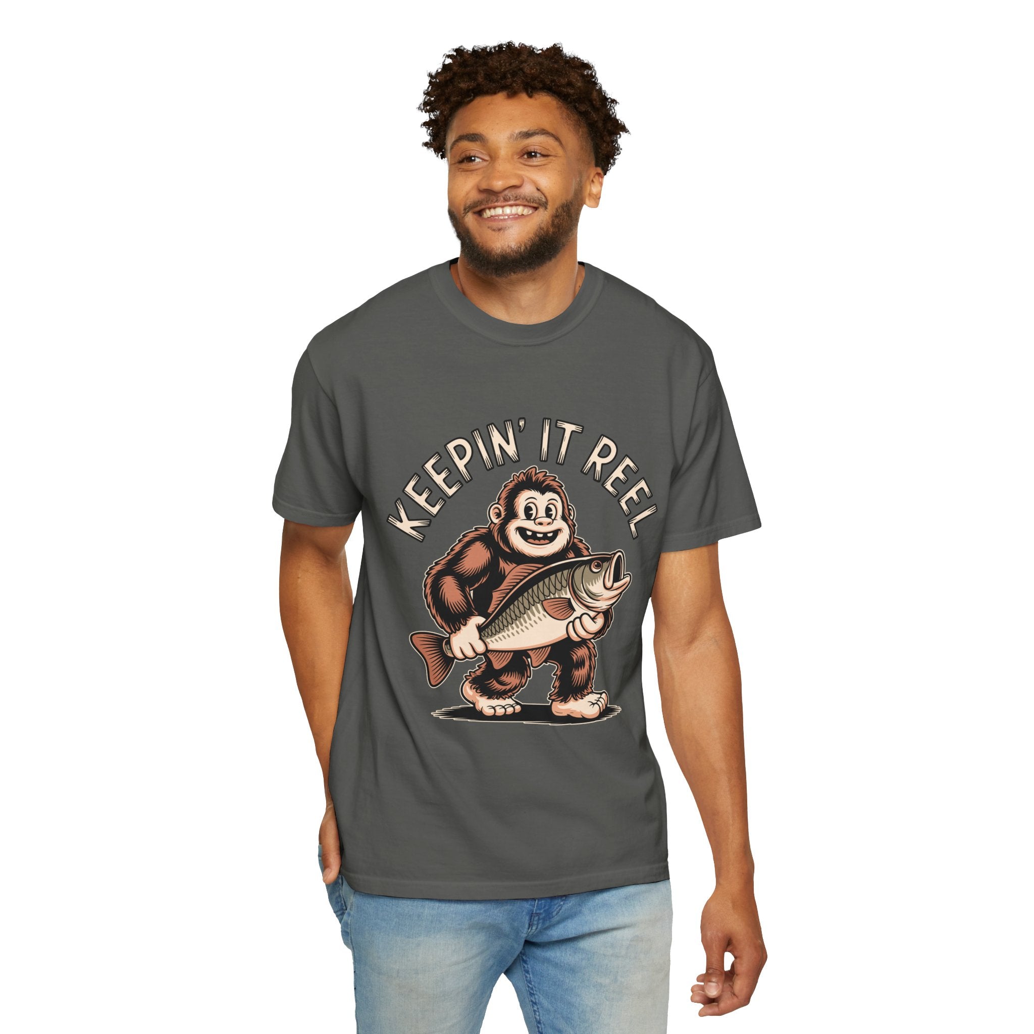 Funny Sasquatch Fishing Comfort Colors Shirt, Keepin It Reel Bigfoot Angler Tee, Fisherman Gift Shirt, Lake Life Outdoor Graphic Tee