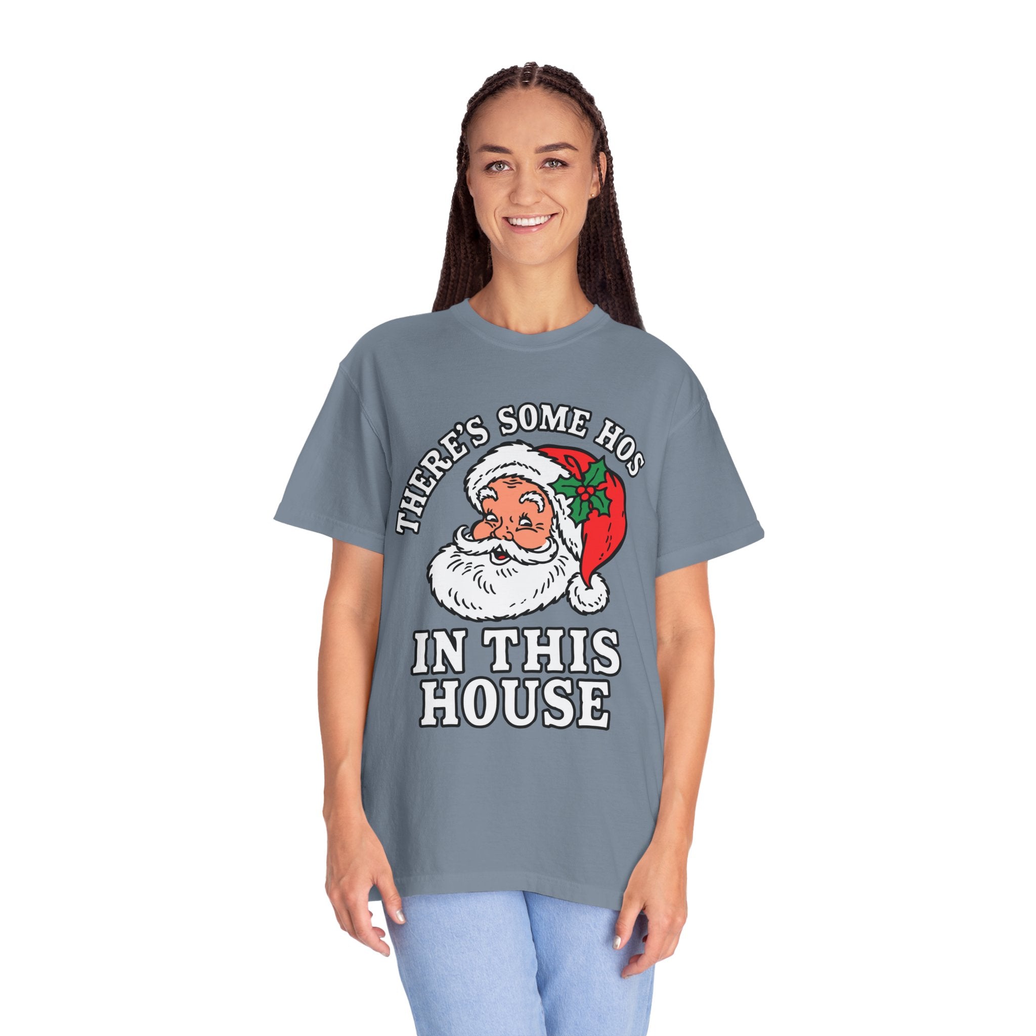 There's Some Ho's in This House Shirt, Funny Santa Christmas T-Shirt, Adult Holiday Party Tee, Naughty Xmas Gift for Friends or Family