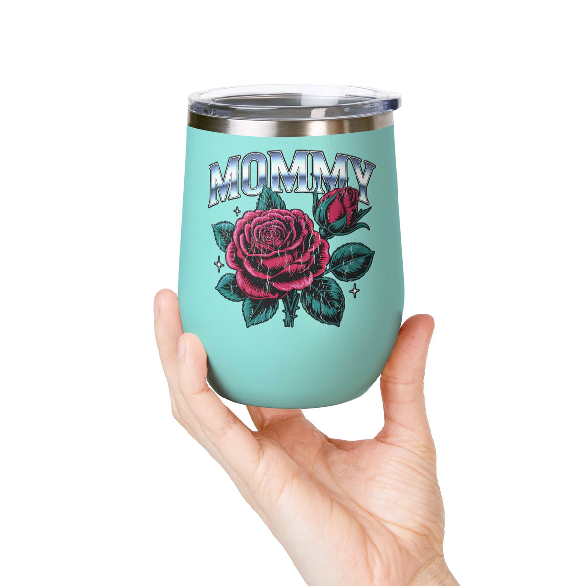 Mommy Rose Wine Tumbler, Pink Floral Cup, Mother's Day Gift for Mom, Birthday Present for Mama and Floral Lovers