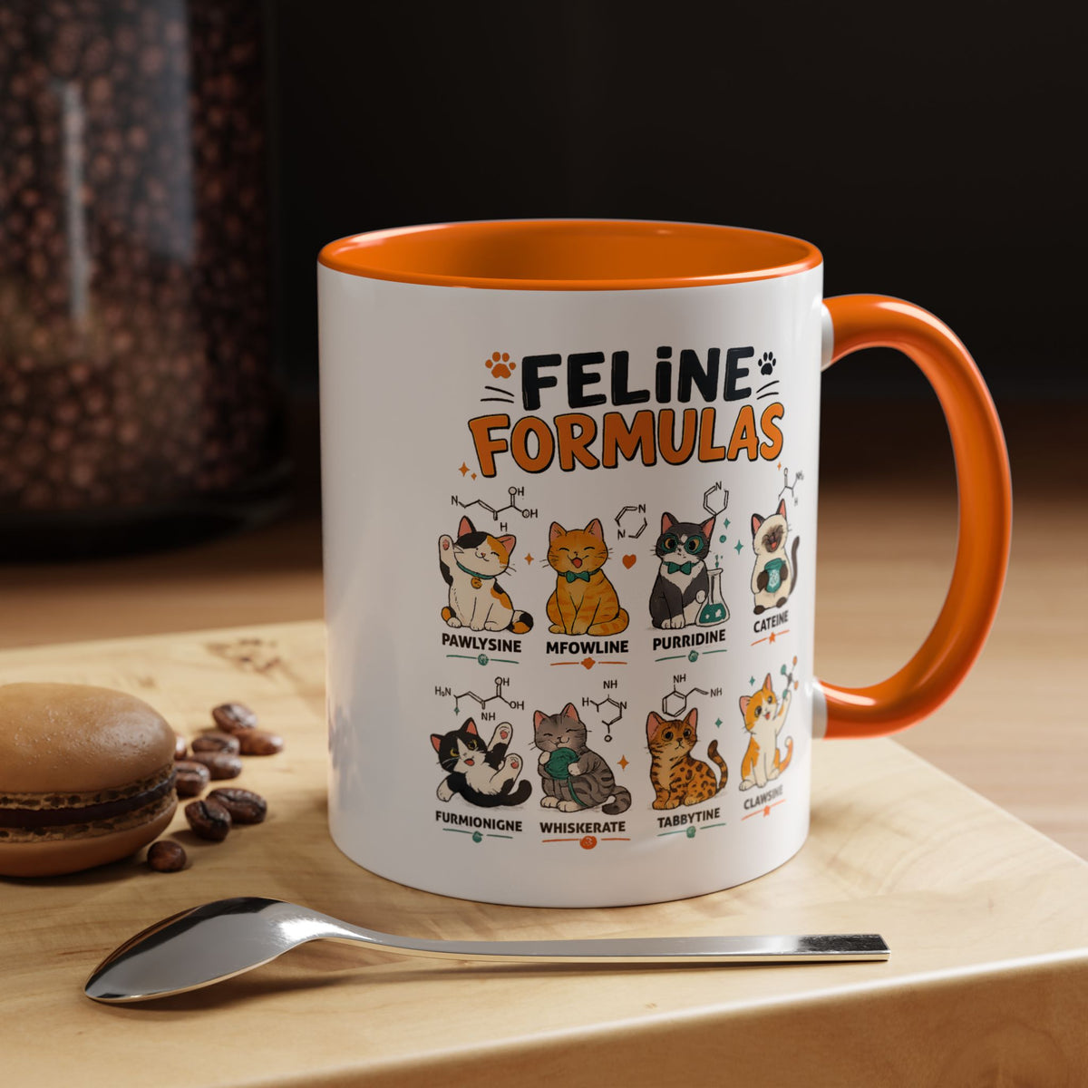Funny Cat Science Coffee Mug, Feline Formulas Cat Lover Mug, Chemistry Cat Gift, Nerdy Cat Mom Cup for Scientists & Students