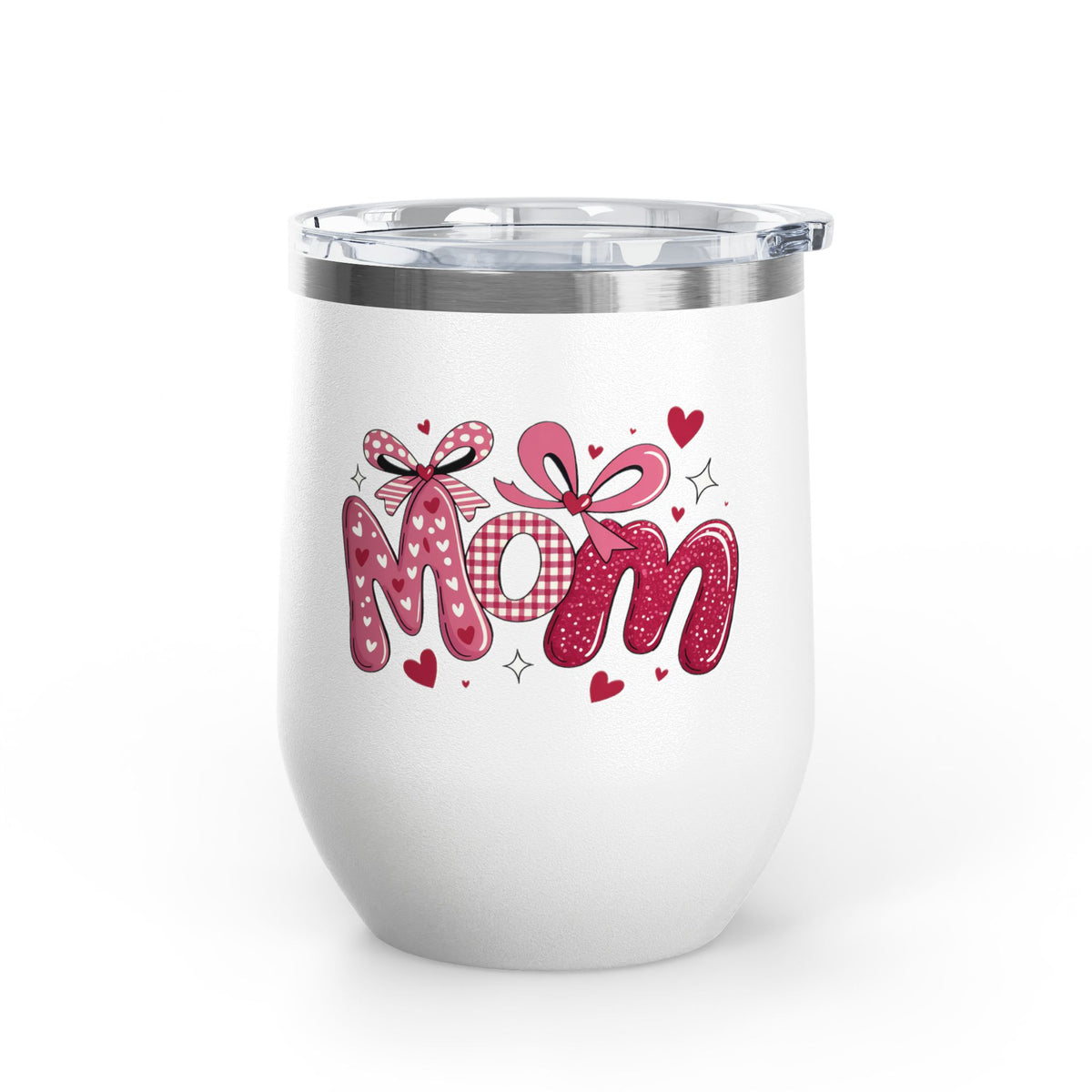 Mom Wine Tumbler, Mother's Day Gift for Mom, Pink Bow Drinkware, Mom Gift from Daughter, Personalized Style, Cute Wine Cup for Her