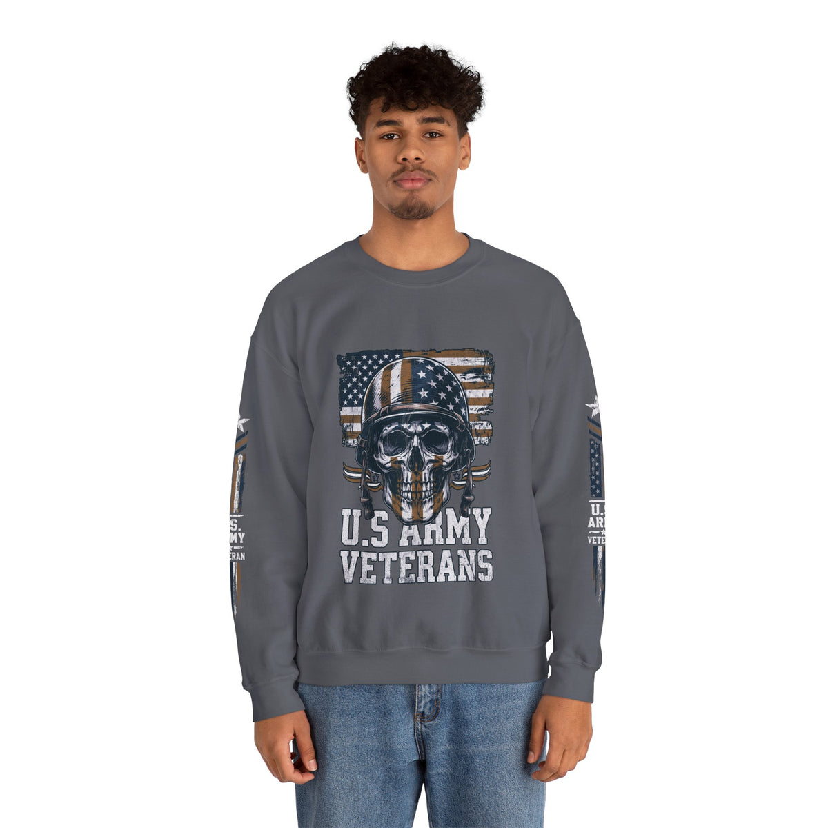 US Army Veterans Sweatshirt, Military Skull Crewneck, American Flag Veteran Pullover, Army Veteran Gift, Memorial Day or Veterans Day