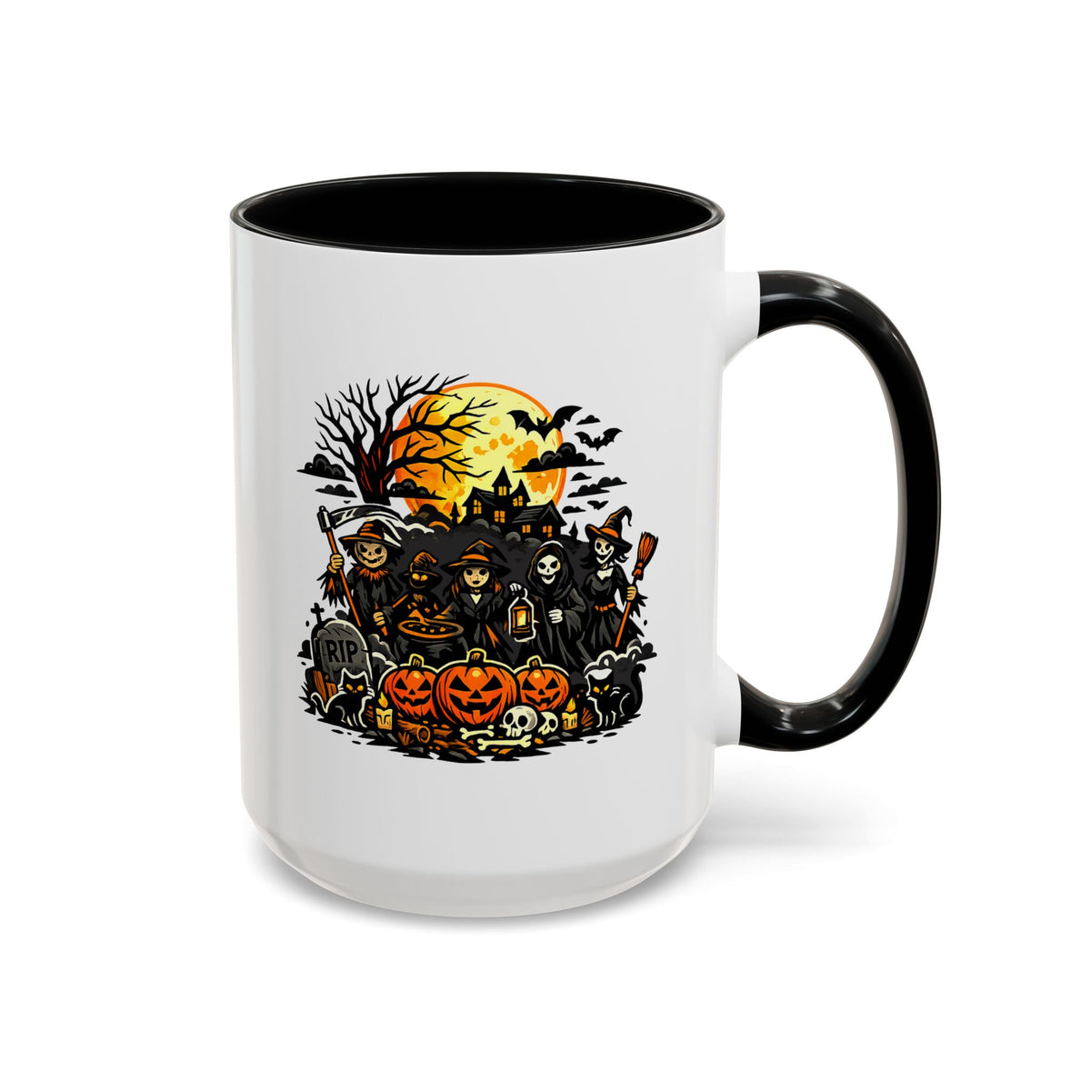 Halloween Witch Coffee Mug, Spooky Reaper and Pumpkin Cup, Gothic Horror Gift for Halloween Lover, Haunted House October Drinkware