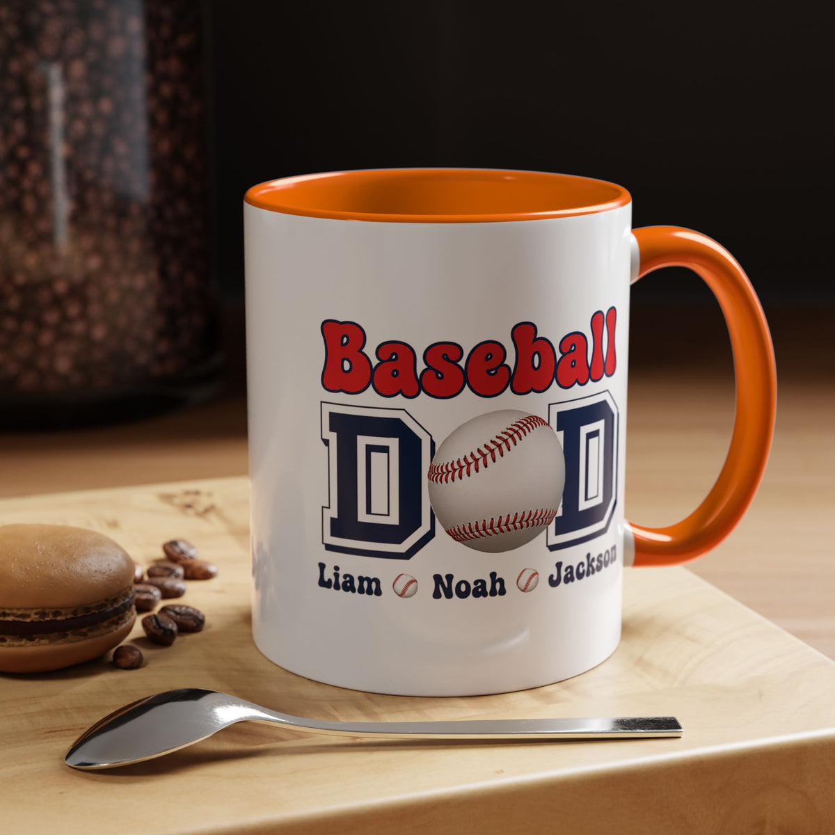 Custom Baseball Dad Coffee Mug with Kids Names, Personalized Sports Father's Day Gift, Cute Team Coach Appreciation Ceramic Tea Cup