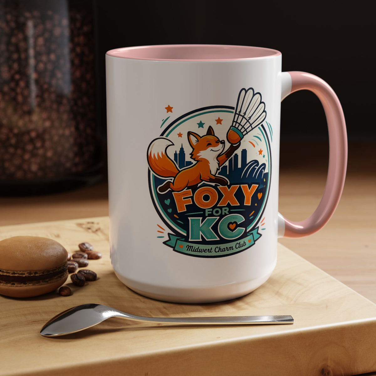 Kansas City Badminton Mug, Foxy for KC Coffee Cup, Funny Shuttlecock Lover Gift, KC Sports Fan Mug, Badminton Player Present