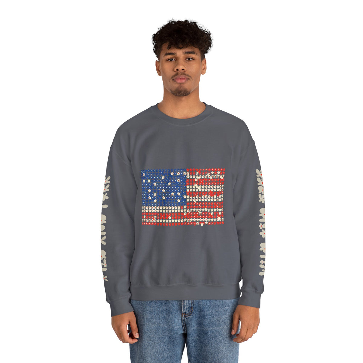 Patriotic American Flag Sweatshirt, USA Floral Crewneck, Vintage Americana Pullover, Fourth of July Outfit, Summer Patriotic Gift for Her