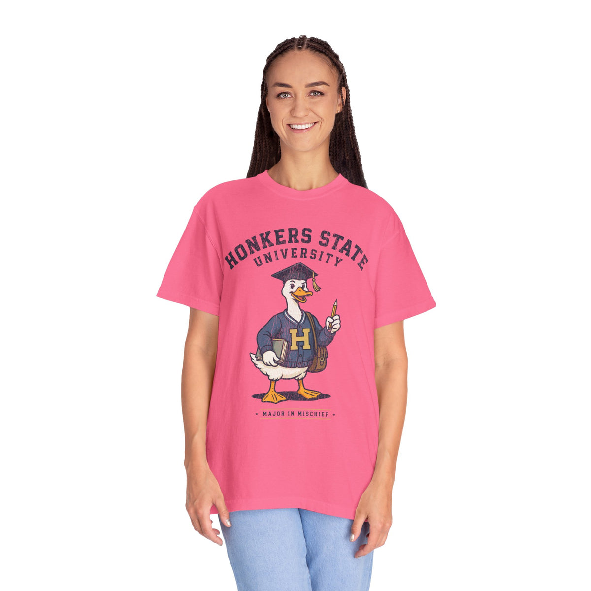 Honkers State University T-Shirt, Funny Goose Graduate Graphic Tee, Major in Mischief College Student Gift, Graduation Campus Shirt