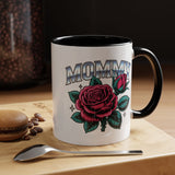 Mommy Coffee Mug, Pink Rose and Teal Leaf Design with Silver Look Lettering, Mother's Day Gift for Mom or a Floral Birthday Present for Her