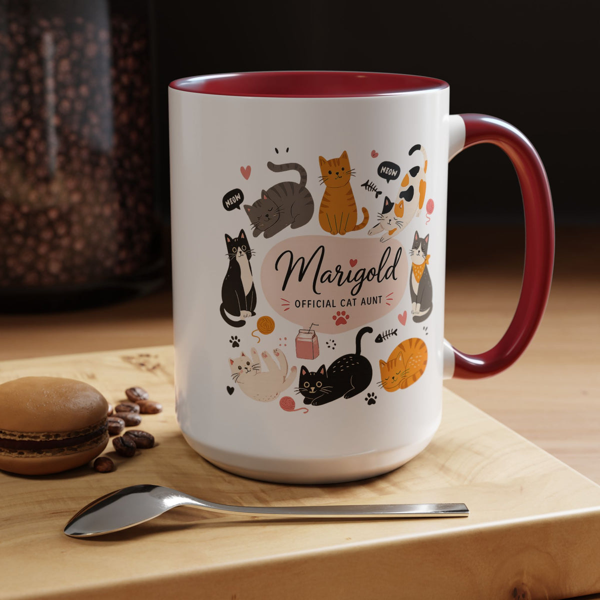 Personalized Cat Aunt Coffee Mug, Custom Cat Mom Style Mug with Name, Official Cat Aunt Gift, Cat Lover Coffee Cup, Pet Owner Mug