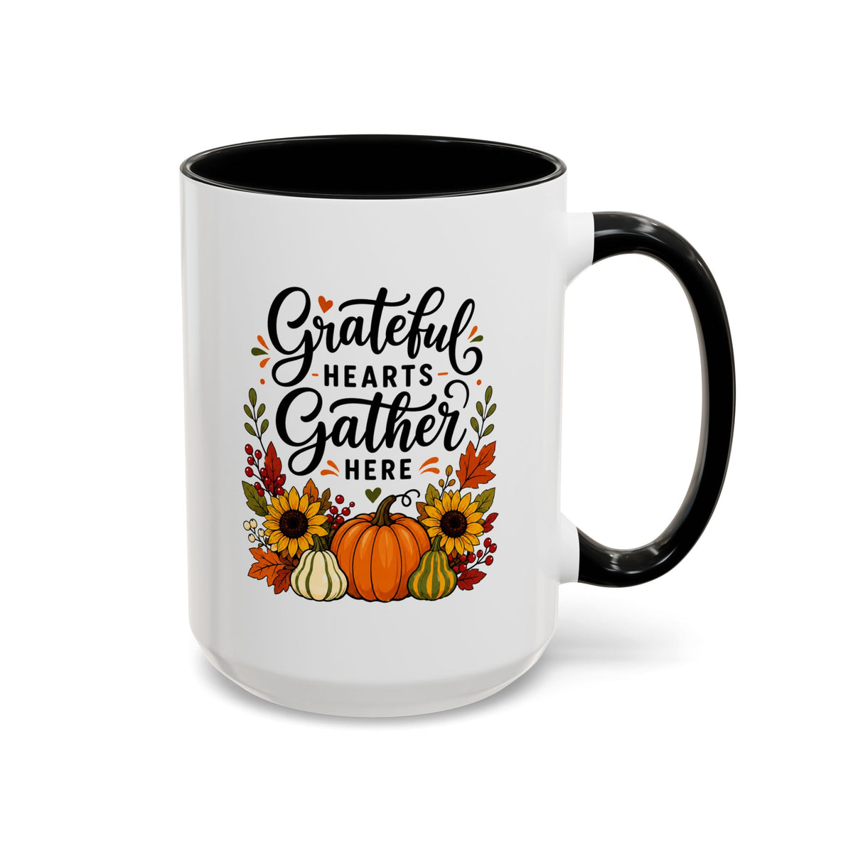 Grateful Hearts Gather Here Mug, Thanksgiving Pumpkin Coffee Cup, Rustic Fall Hostess Gift, Sunflower Harvest Kitchen Decor
