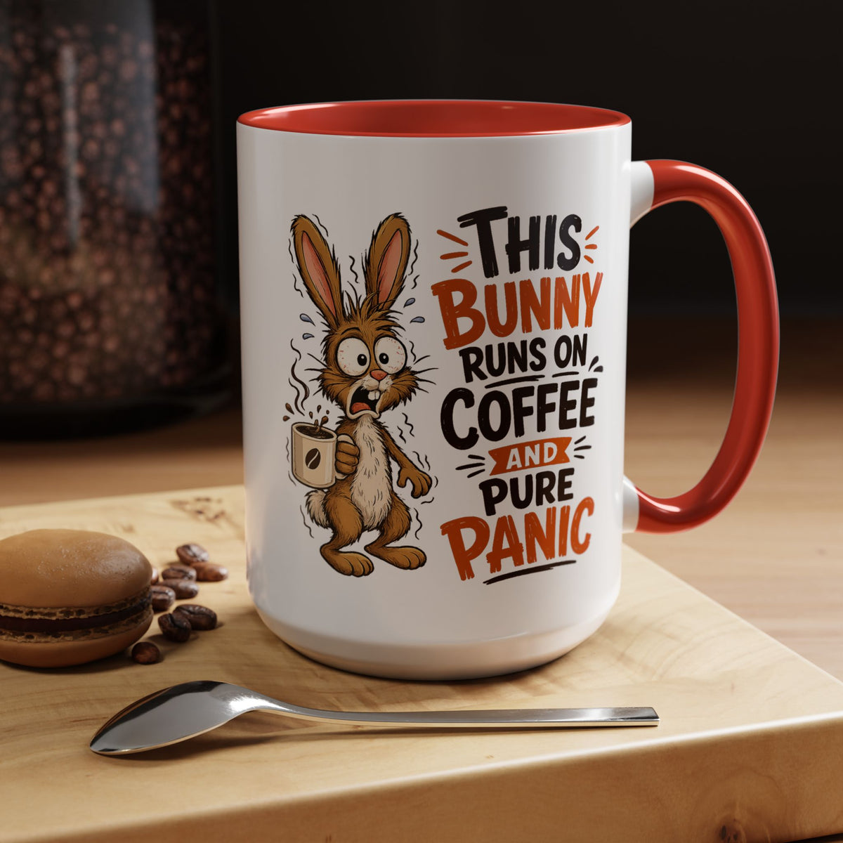 This Bunny Runs on Coffee and Pure Panic Coffee Mug, Funny Rabbit Lover Gift for Friends, Cute Sarcastic Ceramic Tea Cup with Black Handle
