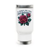 Mommy Rose Travel Mug with Handle, Pink Floral Coffee Cup, Sweet Gift for Mom, Mother's Day, Birthday and Everyday Coffee for Her