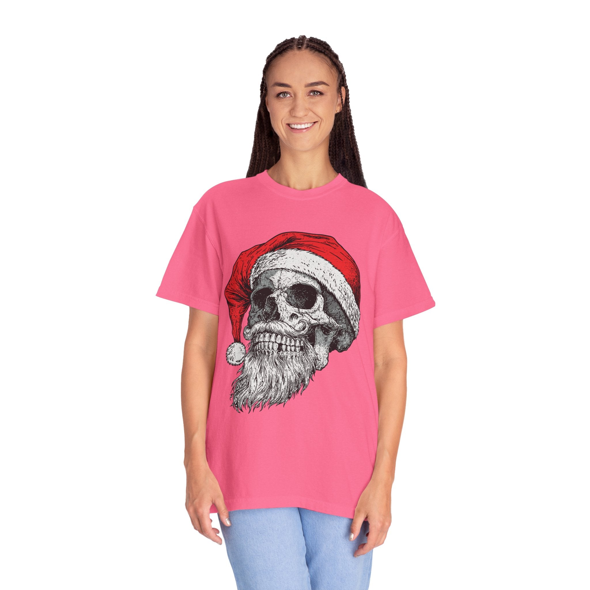 Skull Santa Shirt, Gothic Christmas T-Shirt, Creepy Holiday Skeleton Tee, Alternative Xmas Gift for Metalhead, Biker or Horror Fan