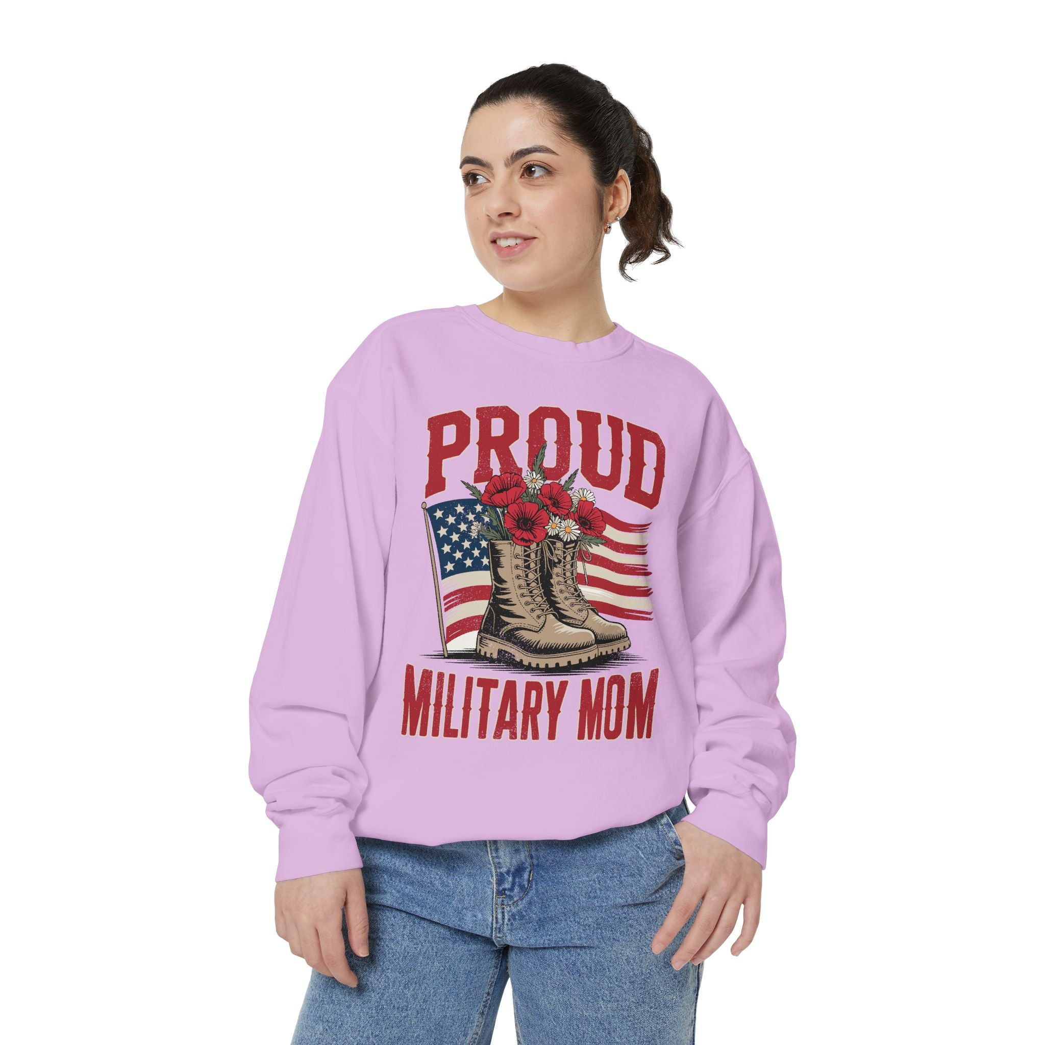 Proud Military Mom Sweatshirt, Patriotic Army Mom Pullover, Gift for Military Mother, Deployment Homecoming Crewneck, Flag Floral Top